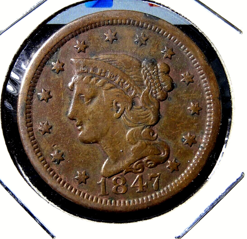 1847 US Coronet Large Cent Copper Coin