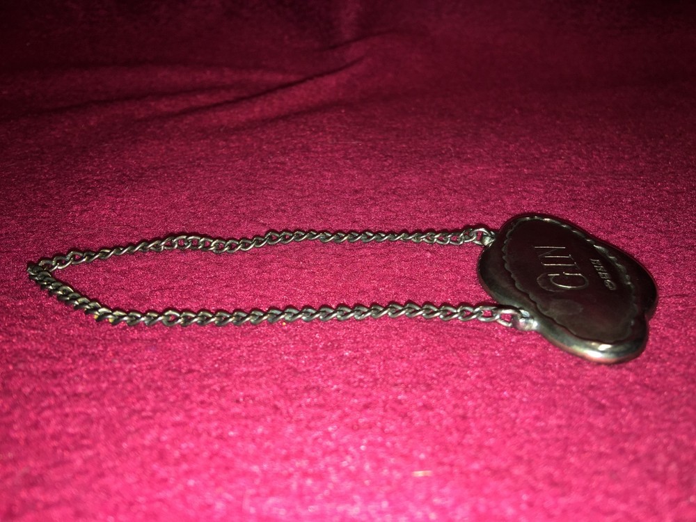 Vintage Pottery Barn Sterling Decanter Tag "GIN"