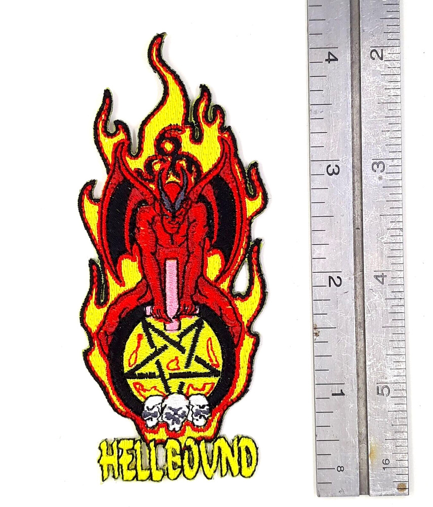 Hell Bound Devil On Pentagram Iron On Embroidered Patch 1 3/4 "X 4"