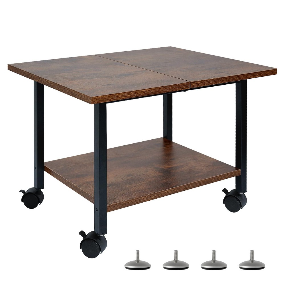 SwaaVee Printer Stand with Storage Under Desk Shelf, Desktop Rustic Brown