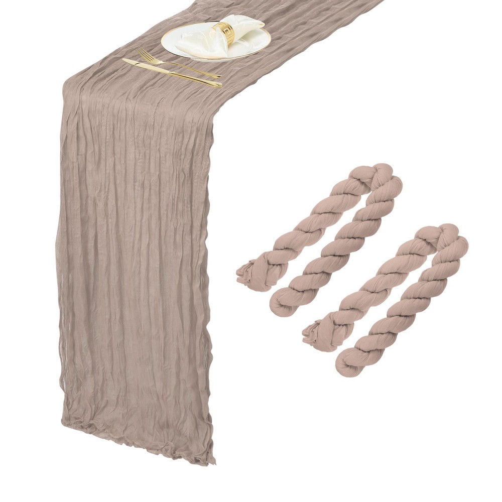 2Pcs Light Brown Cheesecloth Table Runner 35.4" x 118" Rustic Gauze Table Runner