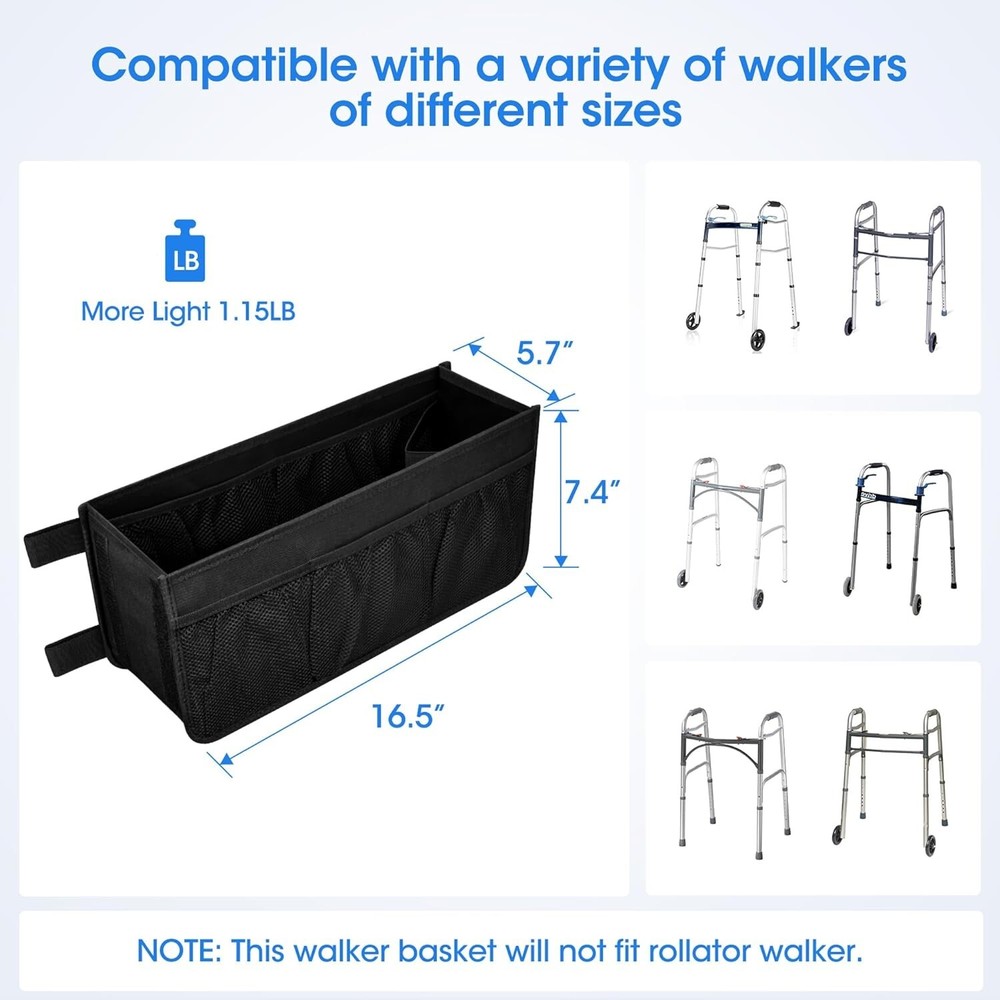 Customized Walker Accessories: Stable and Spacious Bag with Secure Cup Holder