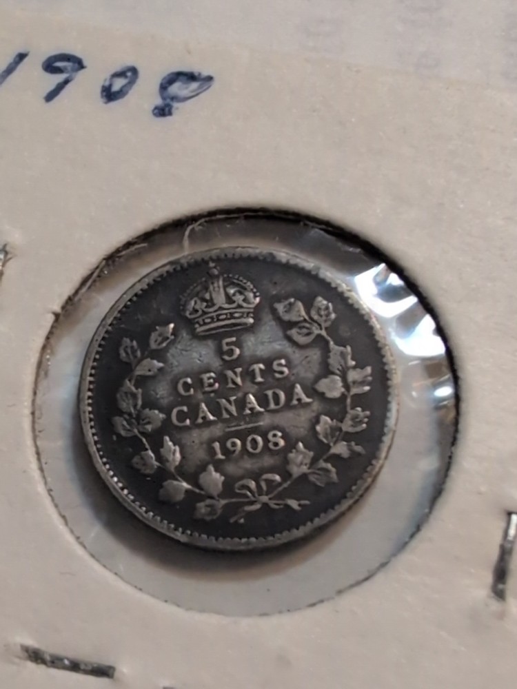 1908 High Grade Canadian 5 Cent Silver