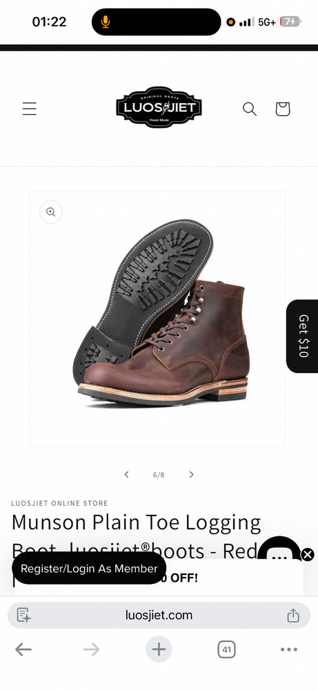 luosjiet Munson plain toe logging boots 7D