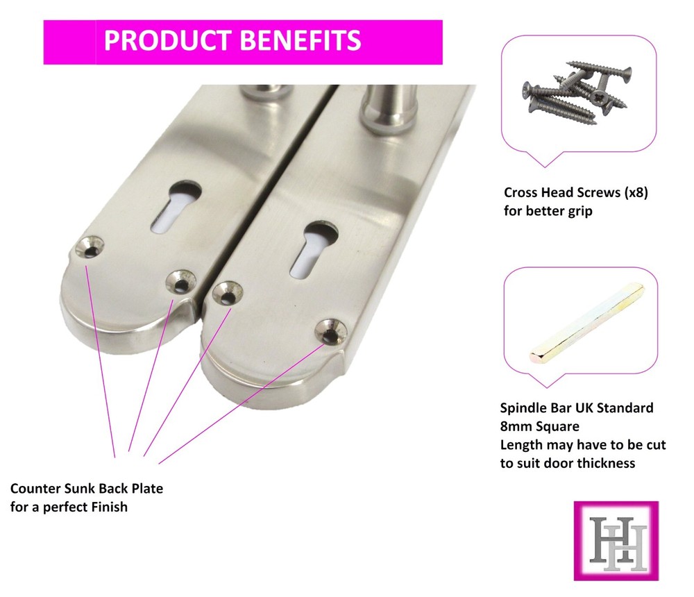 Epsom Satin Victorian Scroll on Shaped Back Plate Lock Door Handle Pair