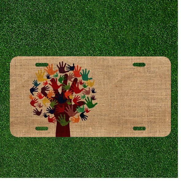 Custom Personalized License Plate Auto Tag With Colorful Hand Tree Add Names
