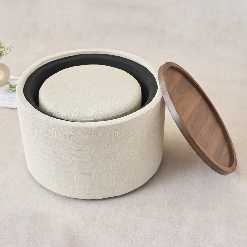 Ball & Cast Nesting Storage Coffee Table & Bench, Linen Upholstered Footstool