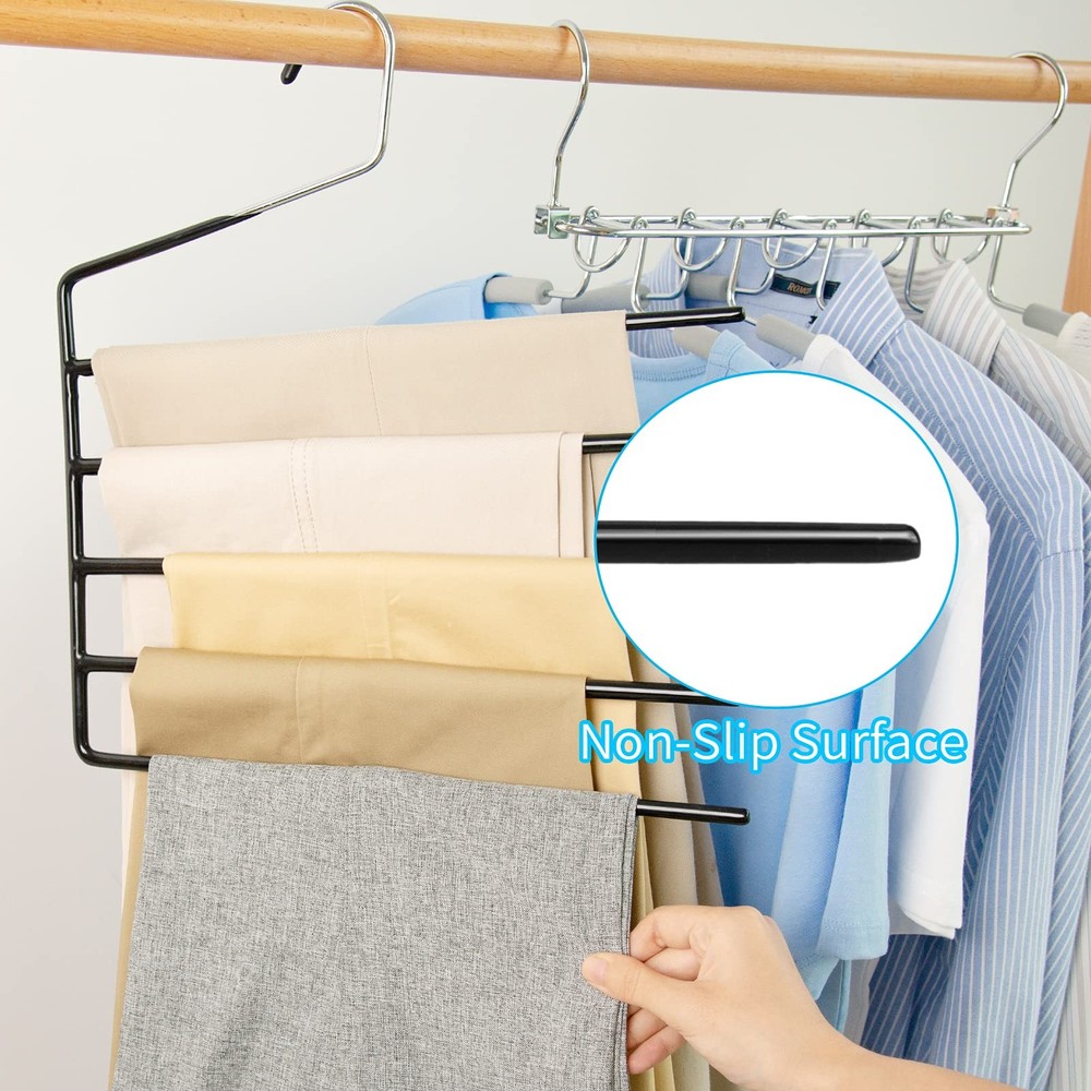 3 PCS Multi Layers Space Saving Slack Hangers 5 Tier OpenEnded Pants Rack