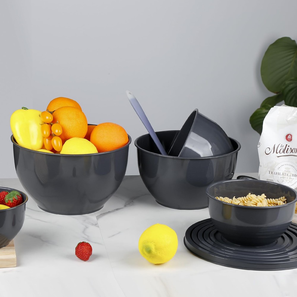 Greentainer 5-Piece Plastic Mixing Bowls with Lids Set for Kitchen, Nesting B...