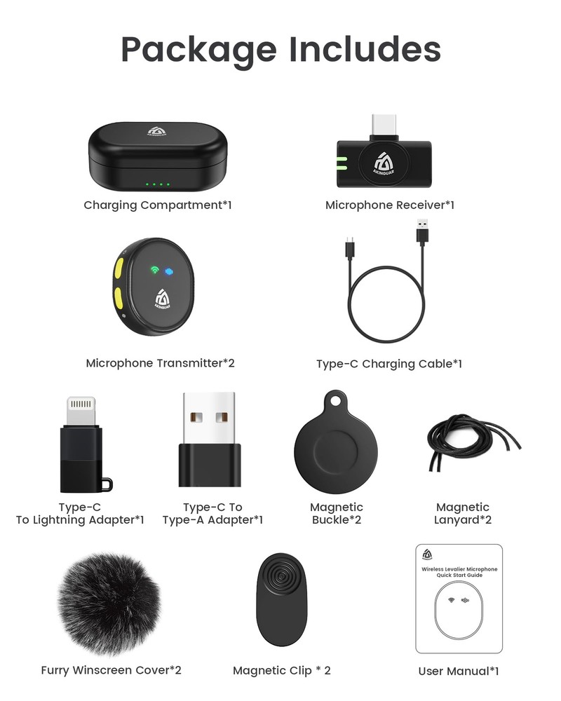 Wireless Lavalier Microphone for iPhone 15/16/17 & Android, Mini Microphone w...