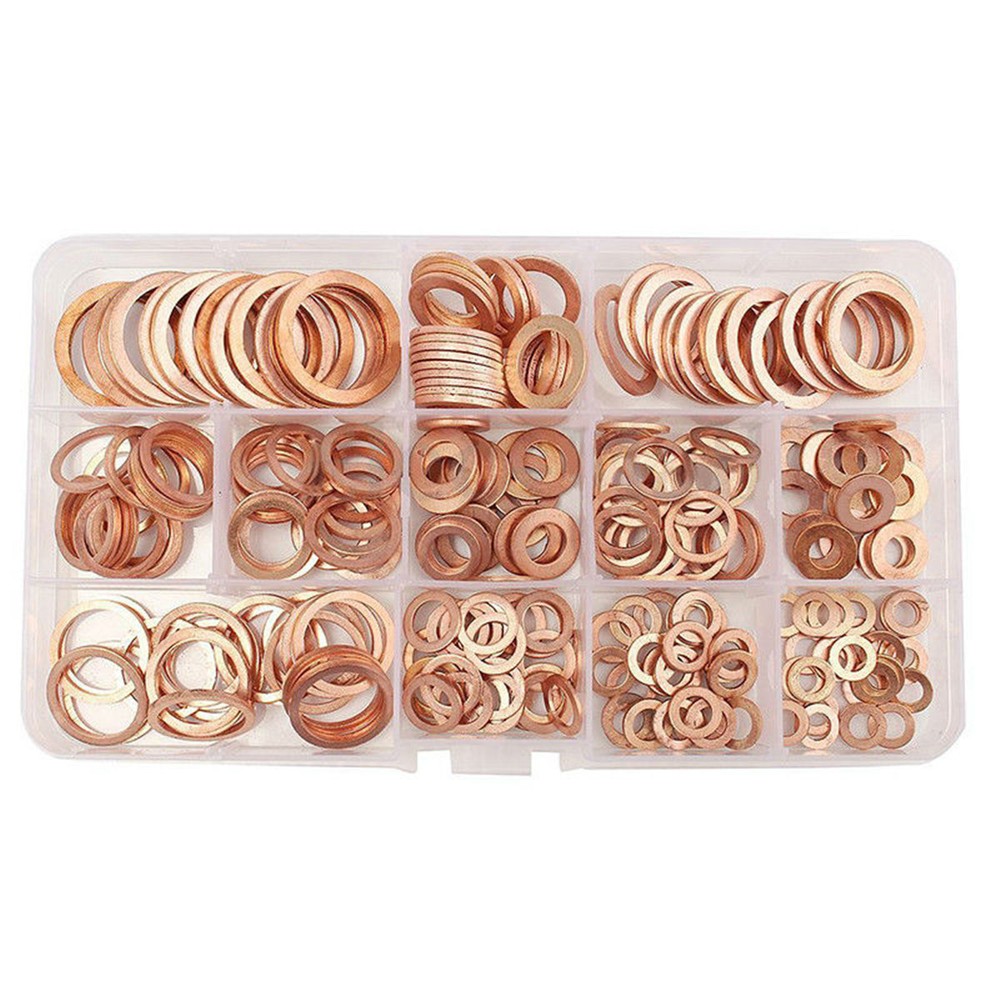 12 Sizes 280Pcs Solid Copper Crush Washers Seal Flat Ring Hydraulic Fittings Set