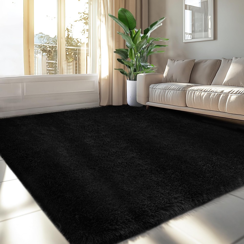 Topmaxcs Ultra Soft Fluffy Area Rugs: Shag 5' x 7' (Rectangular), Black