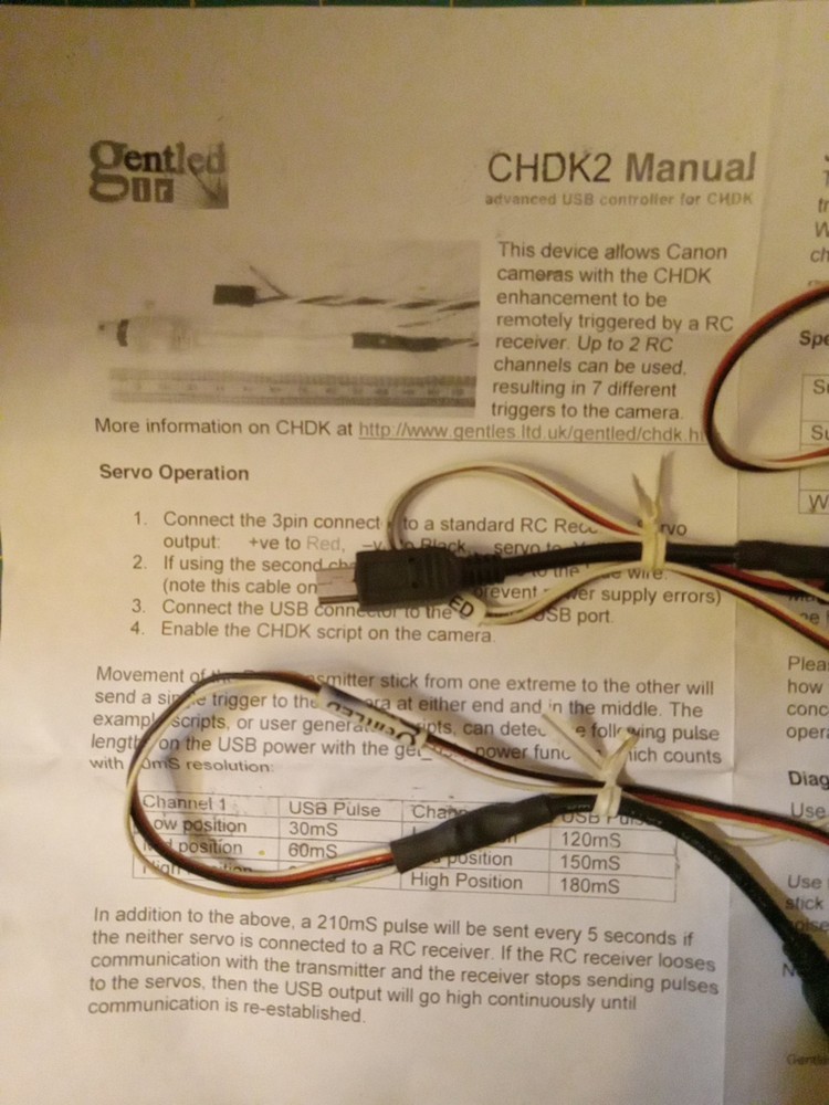GentLED IR-CHDK2 cables Bin. For Cannon, Diydrones, Drone.