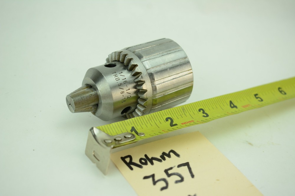 Rohm Key Type Drill Chuck 5/8"-16 NC Thread, 1/16" - 1/2" Clamping range THD