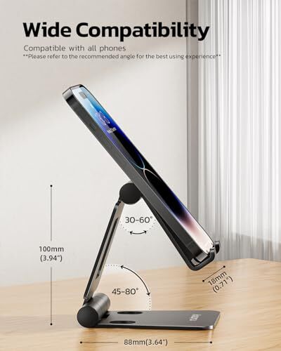 2 Pack Dual Folding Cell Phone Stand, Fully Adjustable A-Black & Silver