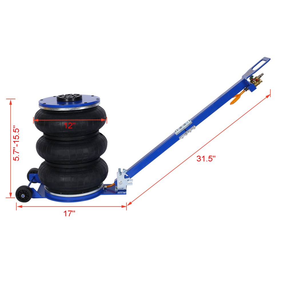 5-ton pneumatic jack with three-chamber design and compact telescoping structure