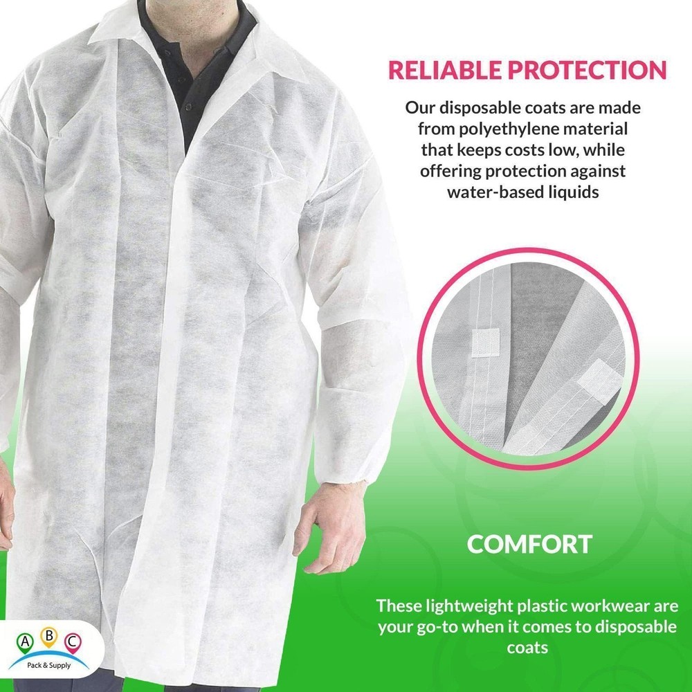 White Disposable Polypropylene Lab Coats Elastic Wrists 10 Count 4X-Large Size