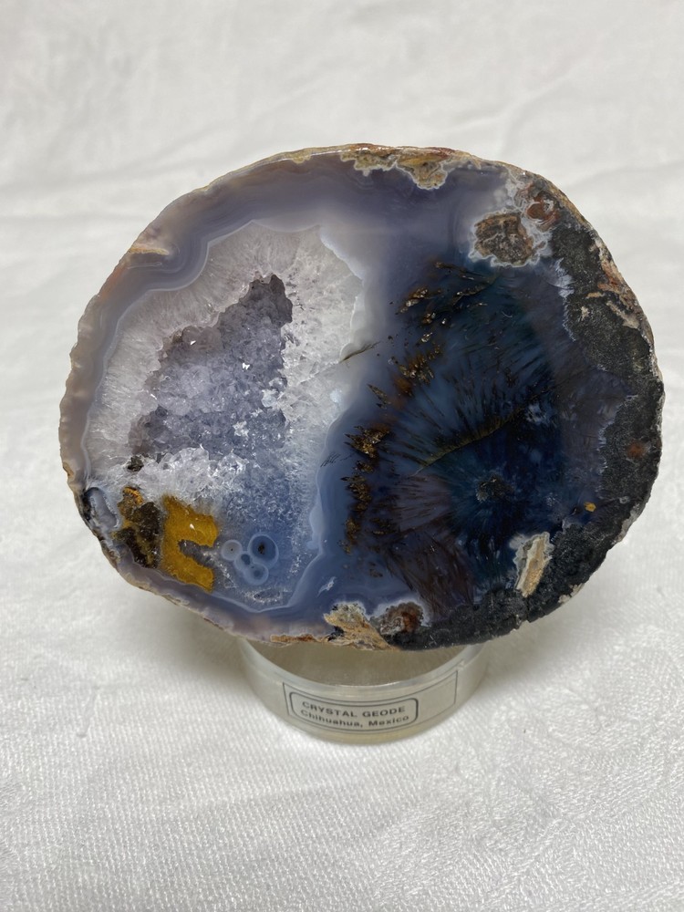 Vintage BLUE CRYSTALS GEODE on stand - EXCELLENT
