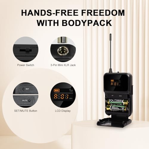 4-Channel Wireless Microphone System,UHF Cordless 2 Handheld 2 Bodypack Mics