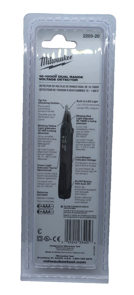 Milwaukee Tool 10-1000 Dual Range Voltage Detector 2203-20 NEW!