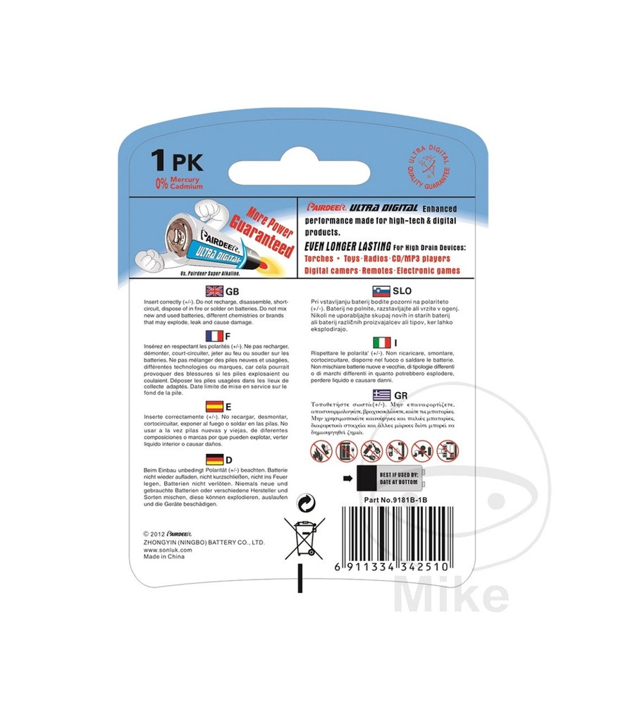 Pairdeer Lithium Battery 9V UD 1560200