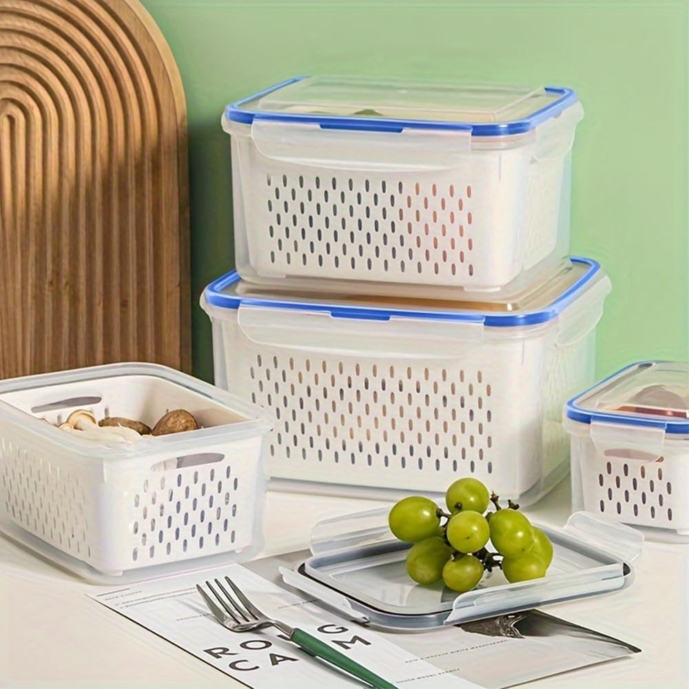 2 Pack Fruit Storage Containers for Fridge with Removable Colanders, Dishwasher