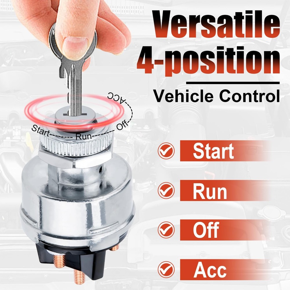 Ignition Switch Key, Universal Ignition Key Switch, 12V 4 Position Starter Key