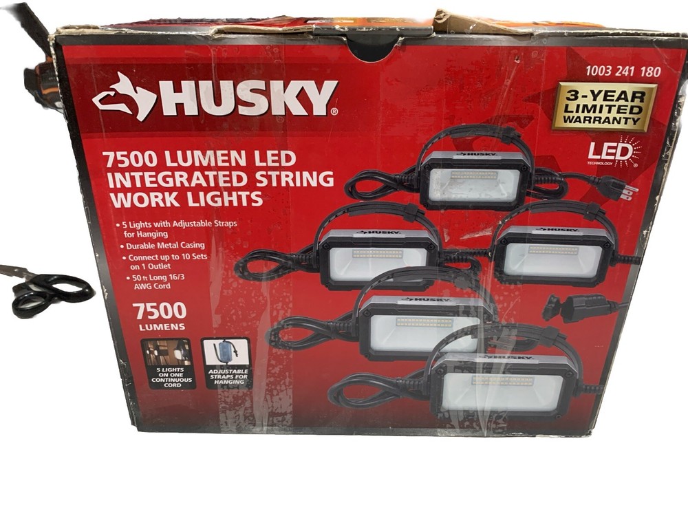 HUSKY 7500-Lumen LED String Light Energy-efficient Work Lights 50 ft. Cord