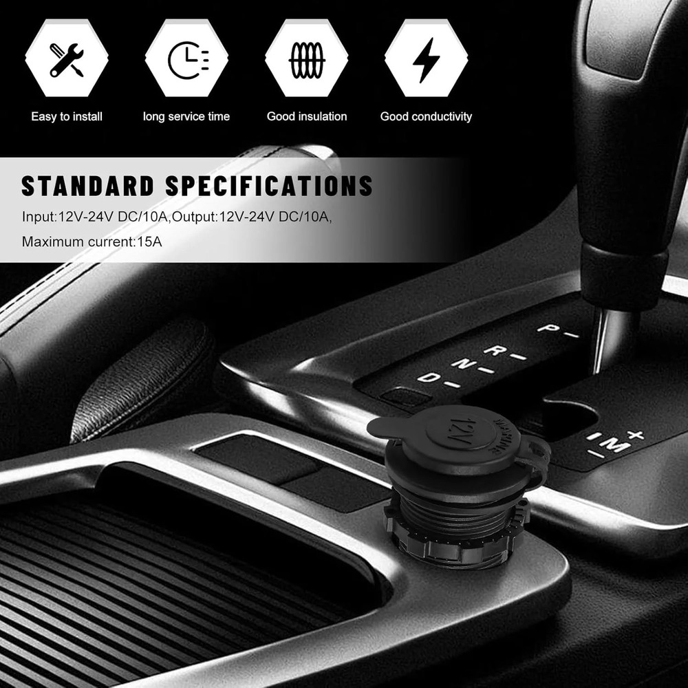 12V Car Cigarette Lighter Socket, Waterproof Plug Power Outlet Replacement, US