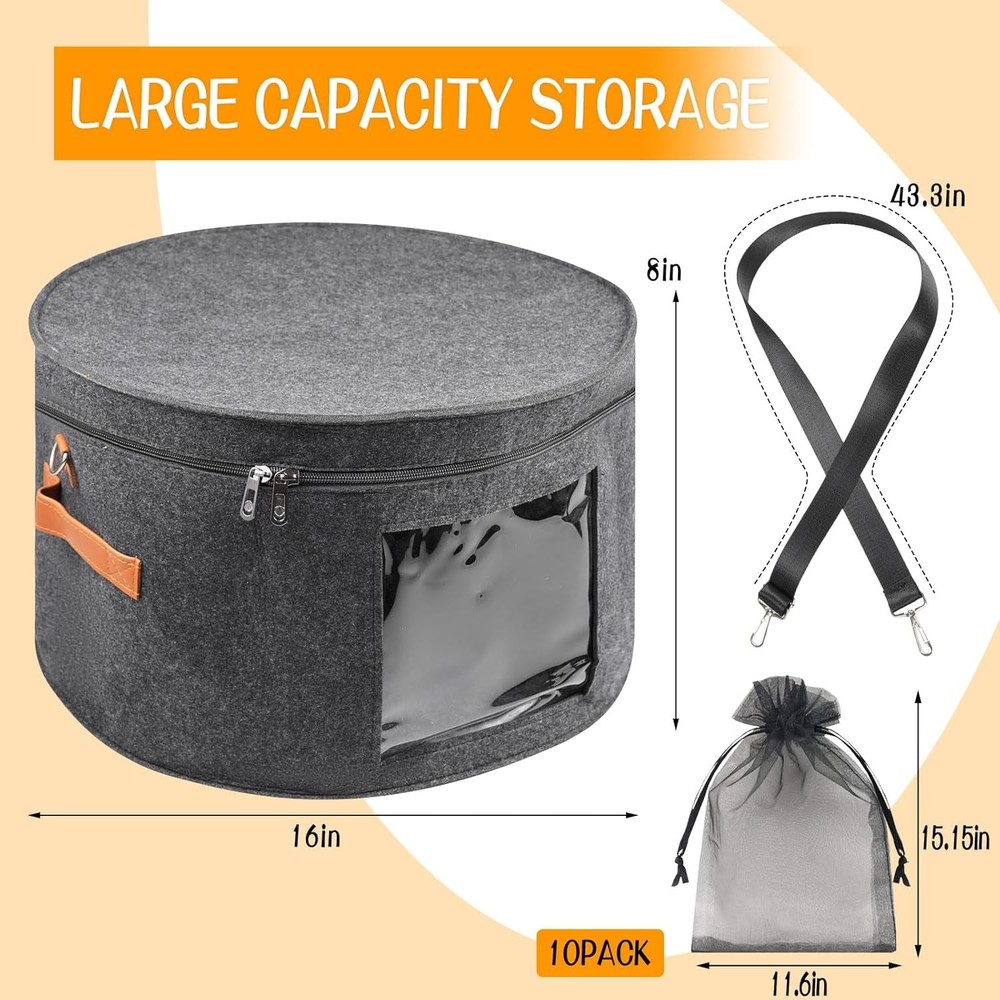 Wig Storage Boxes Wig Travel Cases Foldable for Multiple Wigs Dark Grey