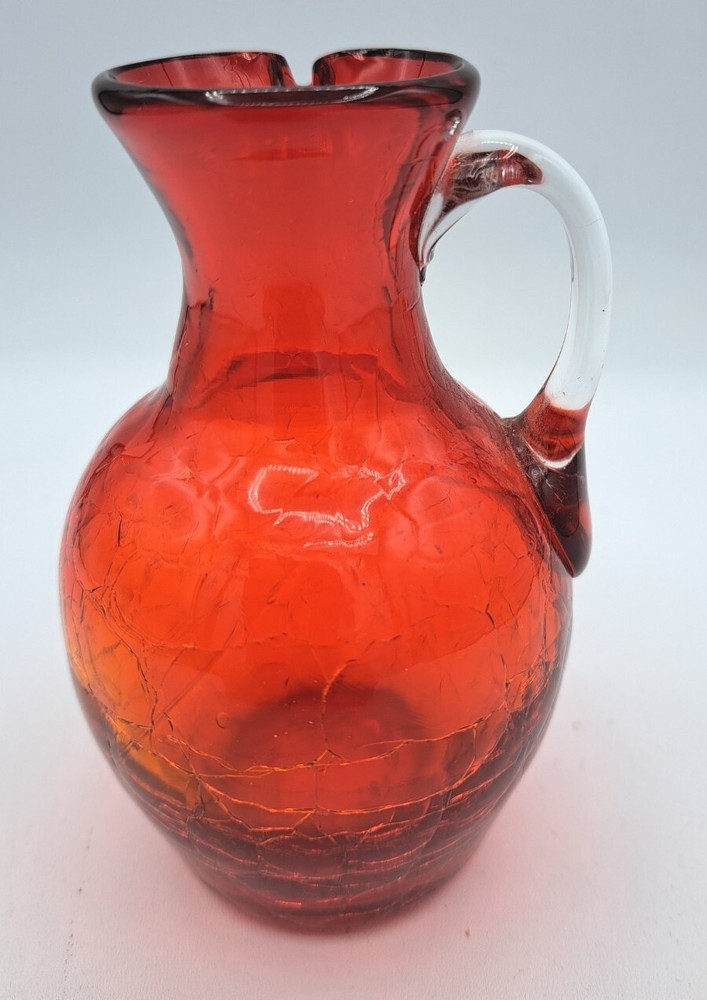 Hand Blown Red Crackle Glass Mini Pitcher