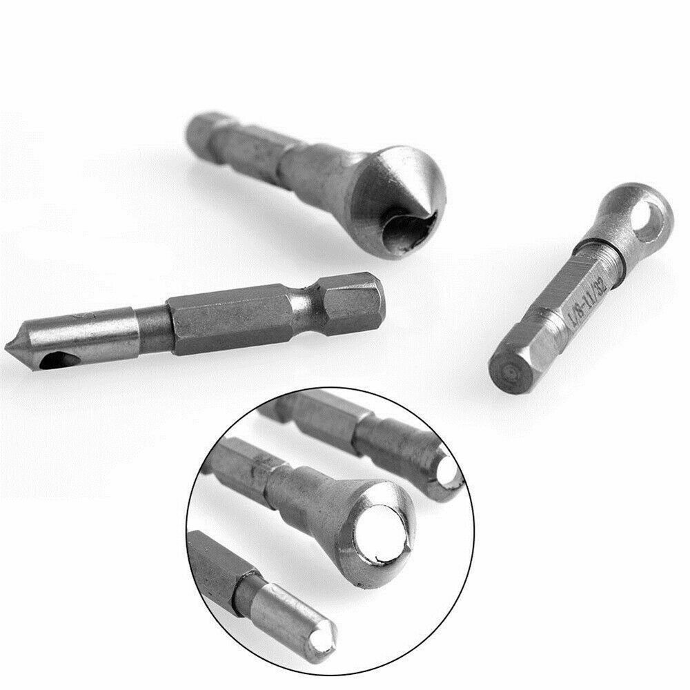3Pcs Chamfer Countersink Deburring Drill Bits Set Kit Cutting Metal Wood Tool