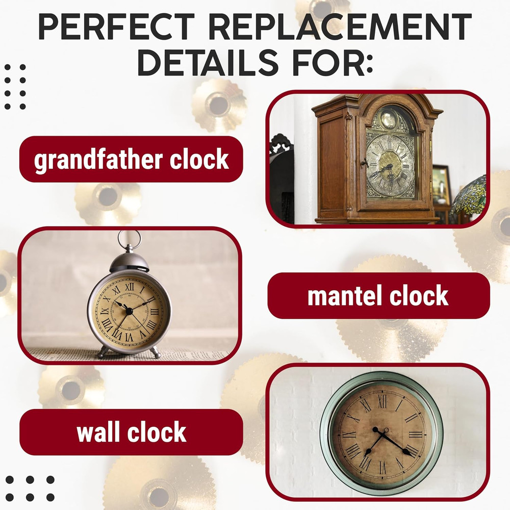 Brass Clock Hand Nut Set - 12 Assorted Replacement Parts for Wall & Mantel Clock