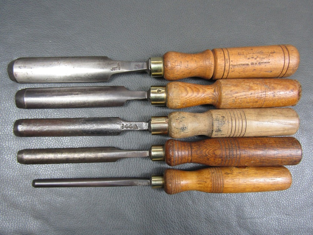 Graduated set of out cannel gouges vintage old tools by Marples Sorby Etc