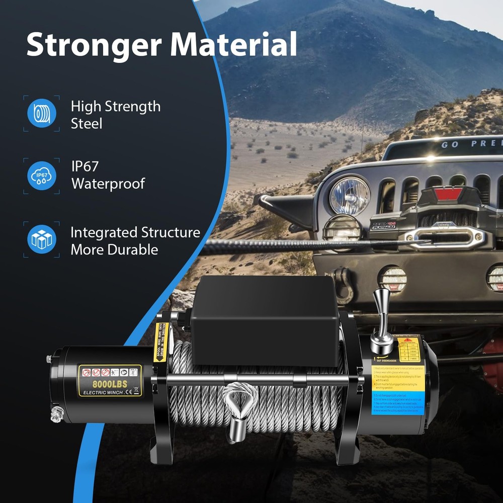 8000LBS Winch Kit Steel Cable Wireless Remote Control Box