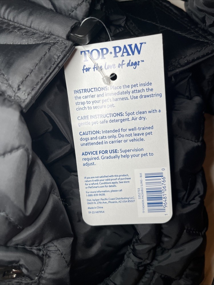 Top Paw Packable Sling Pet Carrier 12 Pound Max.