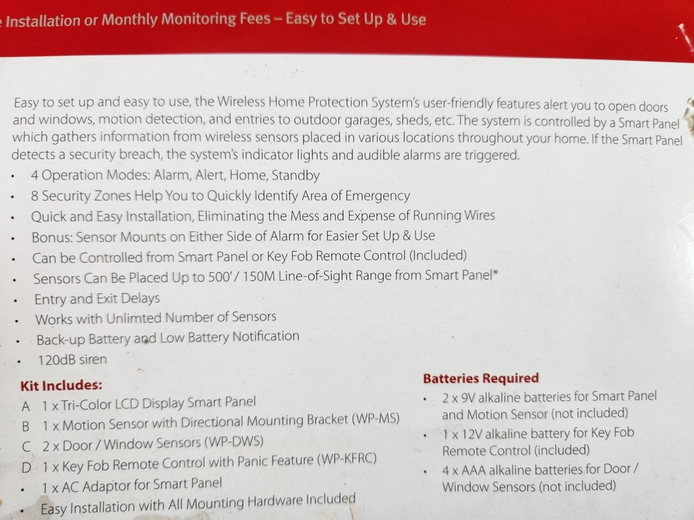 Sabre Wireless Home Protection System WP-100 New