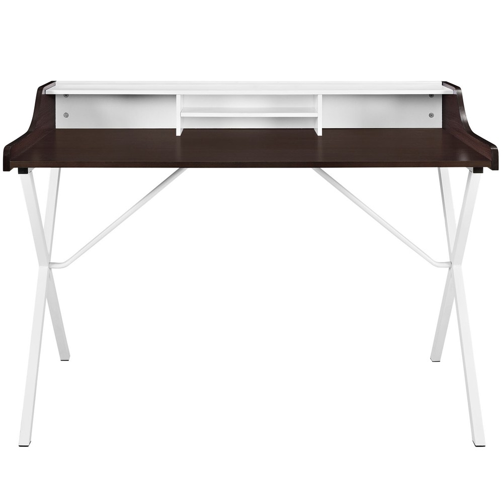 Modway Bin Contemporary Modern Writing Desk With Storage Cubbies in Cherry