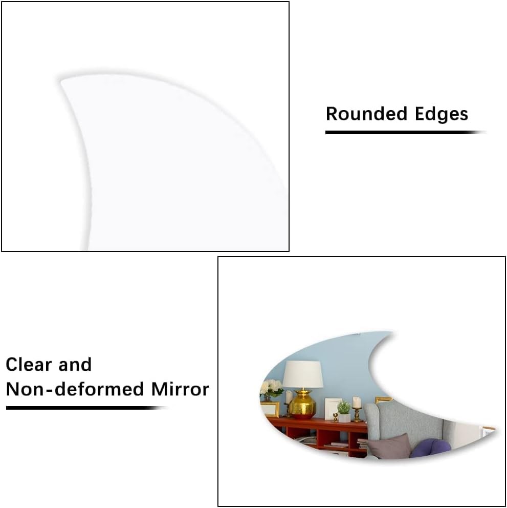 5pieces Moon Phase Mirror Set Wall Decor, Unbreakable Acrylic Self-Adhesive B...