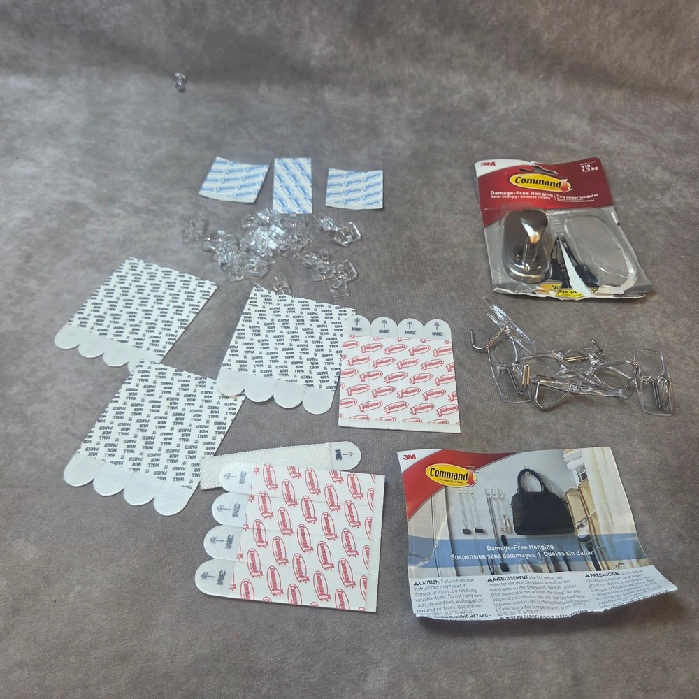 3M Command Hook Bundle Brushed Nickel Clear Wire Hooks Mini Clips Adhesive Strps