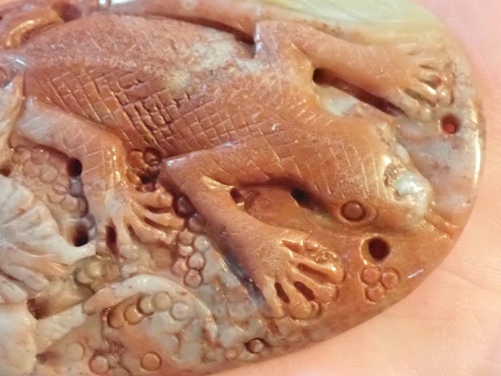 Multi-Color Amazonite carved Lizard pendant