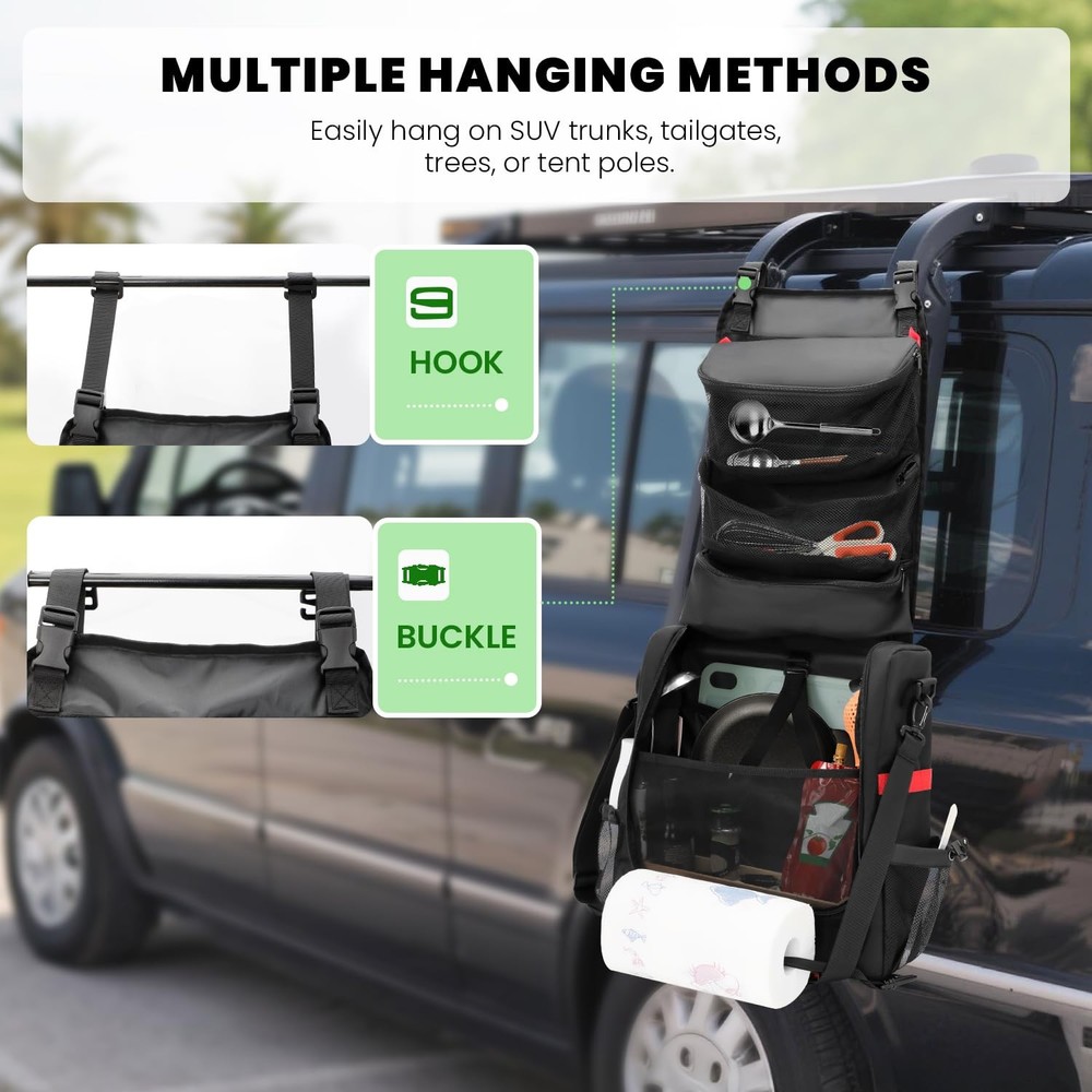 Camp Kitchen Organizer, Hanging Cooking Tools Storage Caddy Bag with Paper To...