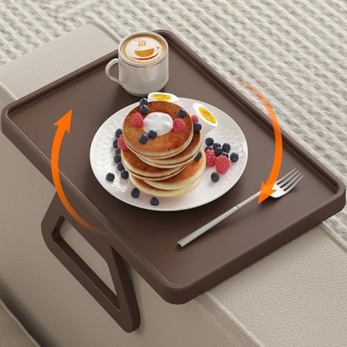 Plastic Rotating Couch Armrest Table, Adjustable Sofa Arm Clip Holder Brown