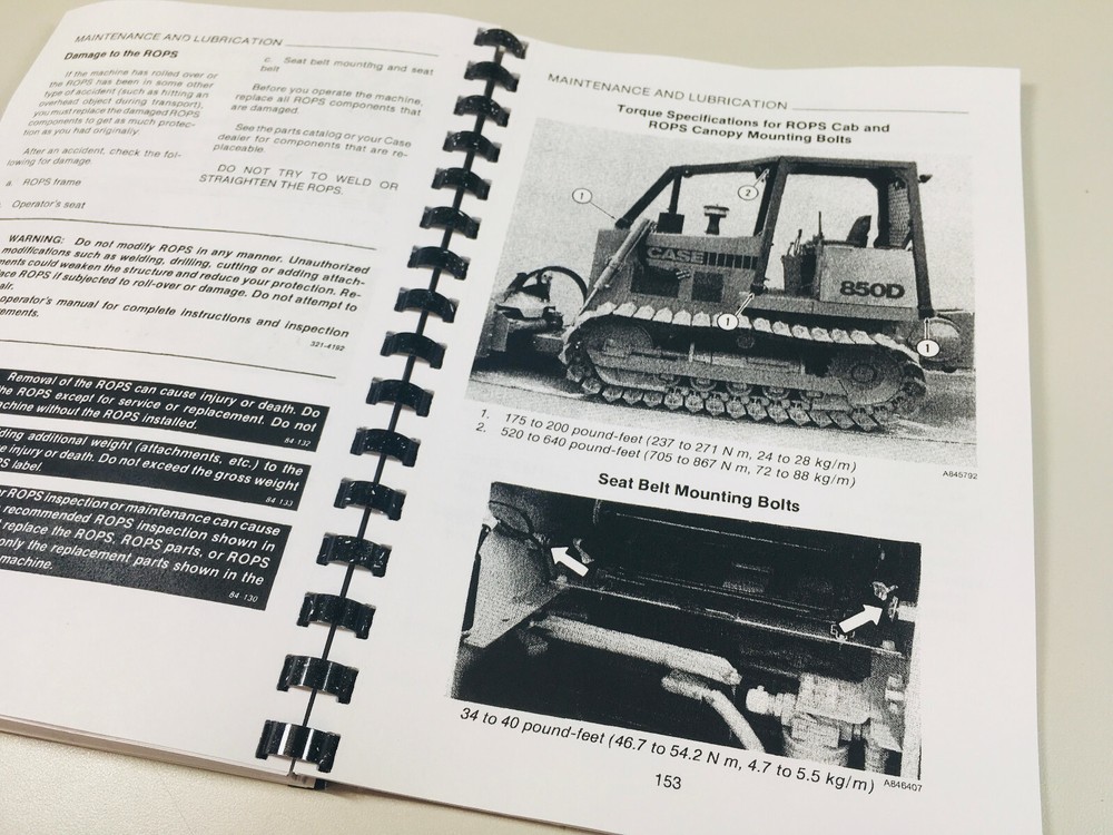 Case 850D 855D Crawler Track Loader Bull Dozer Operators Owners Manual Book