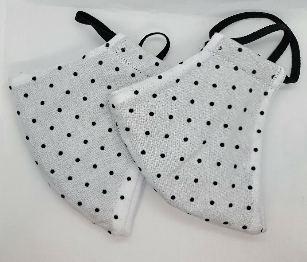 2 Pack- Black Polka Dot on White Handmade Face Masks