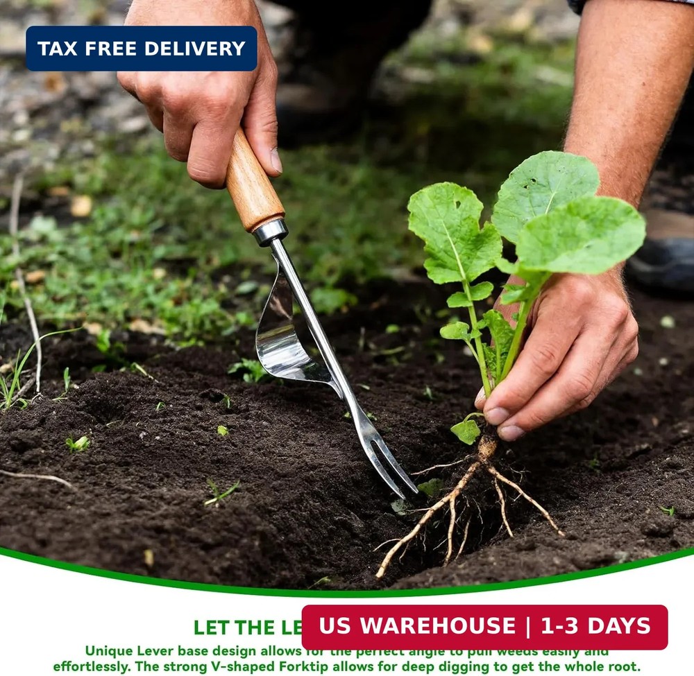 2 Pack Garden Weeding Tools, Stainless Steel V-Shaped Weed Puller & Root Hook We