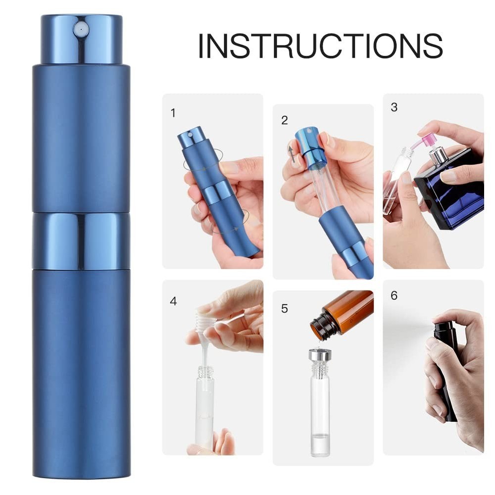 LISAPACK 8ml Travel Perfume Atomizer Spray Bottles, Refillable 3Pack Empty Blue