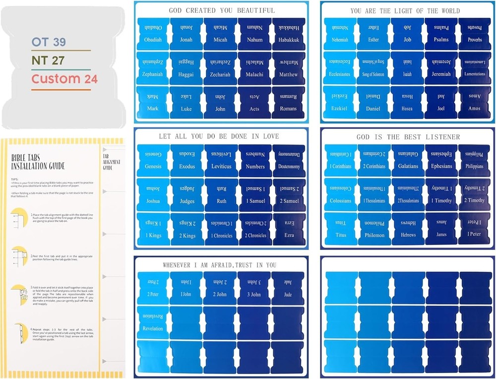 Blue Bible Tabs for Men Paper Index Tabs for Scripture Study & Chapter