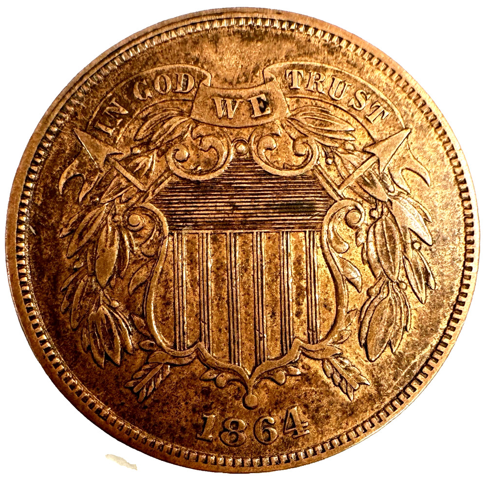 1864 2 Cent Piece Large Motto Choice BU