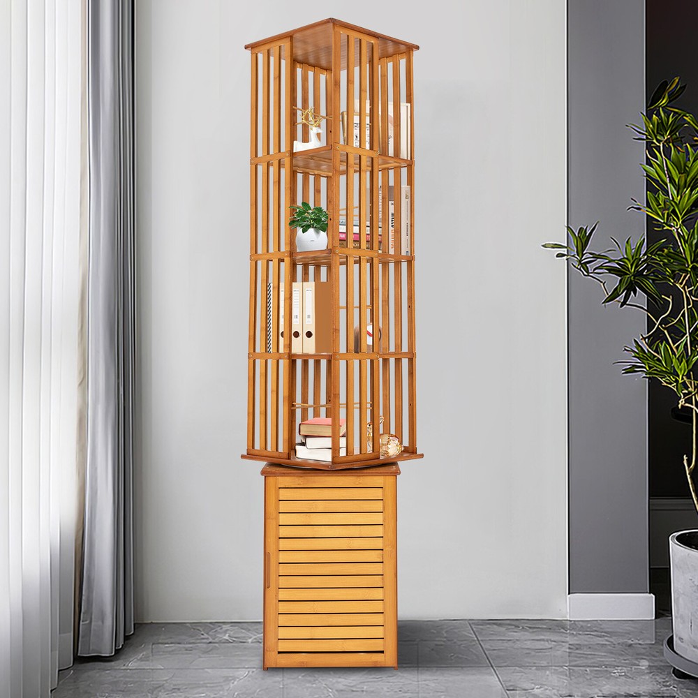 6-Tier Bamboo Rotating Bookshelf - Space-Saving Home Storage Solution